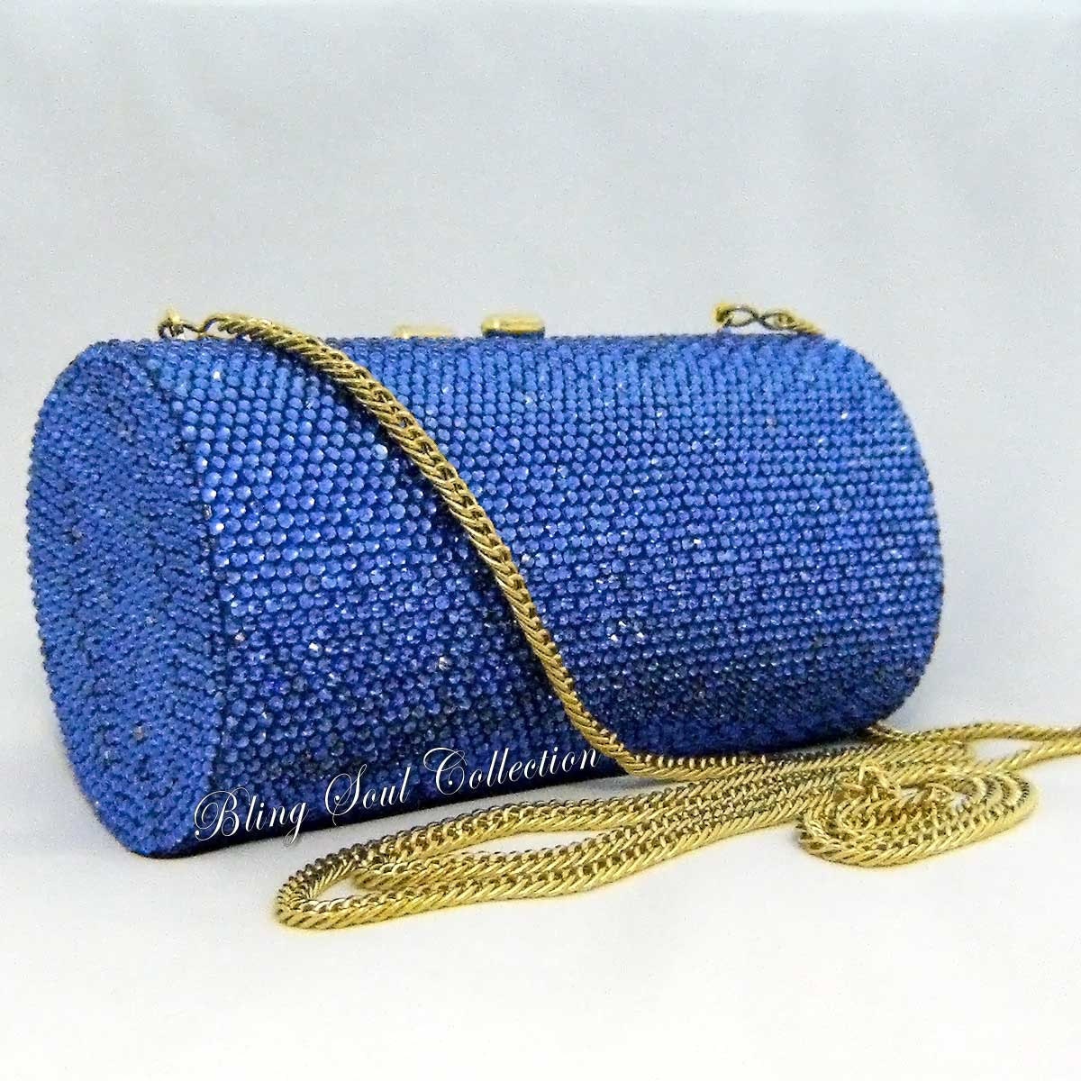 PARTY BLUE SECRET Scroll Crystal Evening Purse