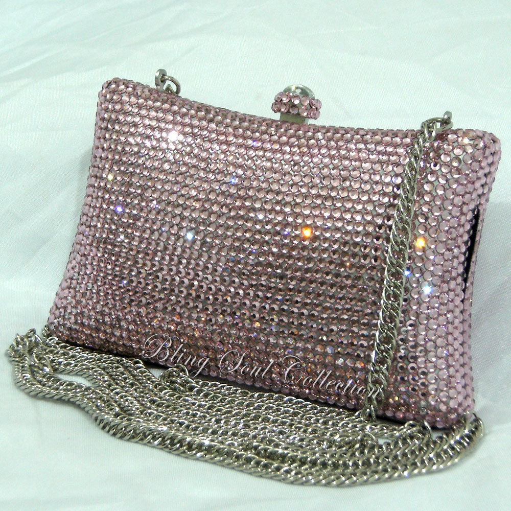 LIGHT PINK PILLOW Shaped Crystal Clutch Bag