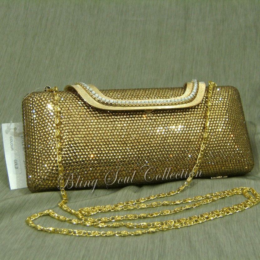 LONG GOLD SWAROVSKI Crystal Clutch Bag - Blingsoul