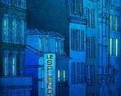 Paris illustration - Good morning Paris - Fine art illustration - Art prints, Art Posters, Paris art, Paris decor, Wall art, wall decor,blue