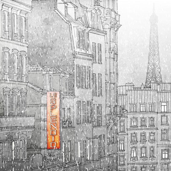 Winter in Paris - Paris illustration - Paris art illustration print - Paris decor -Love, grey, white, Eiffel tower,Paris,France, French