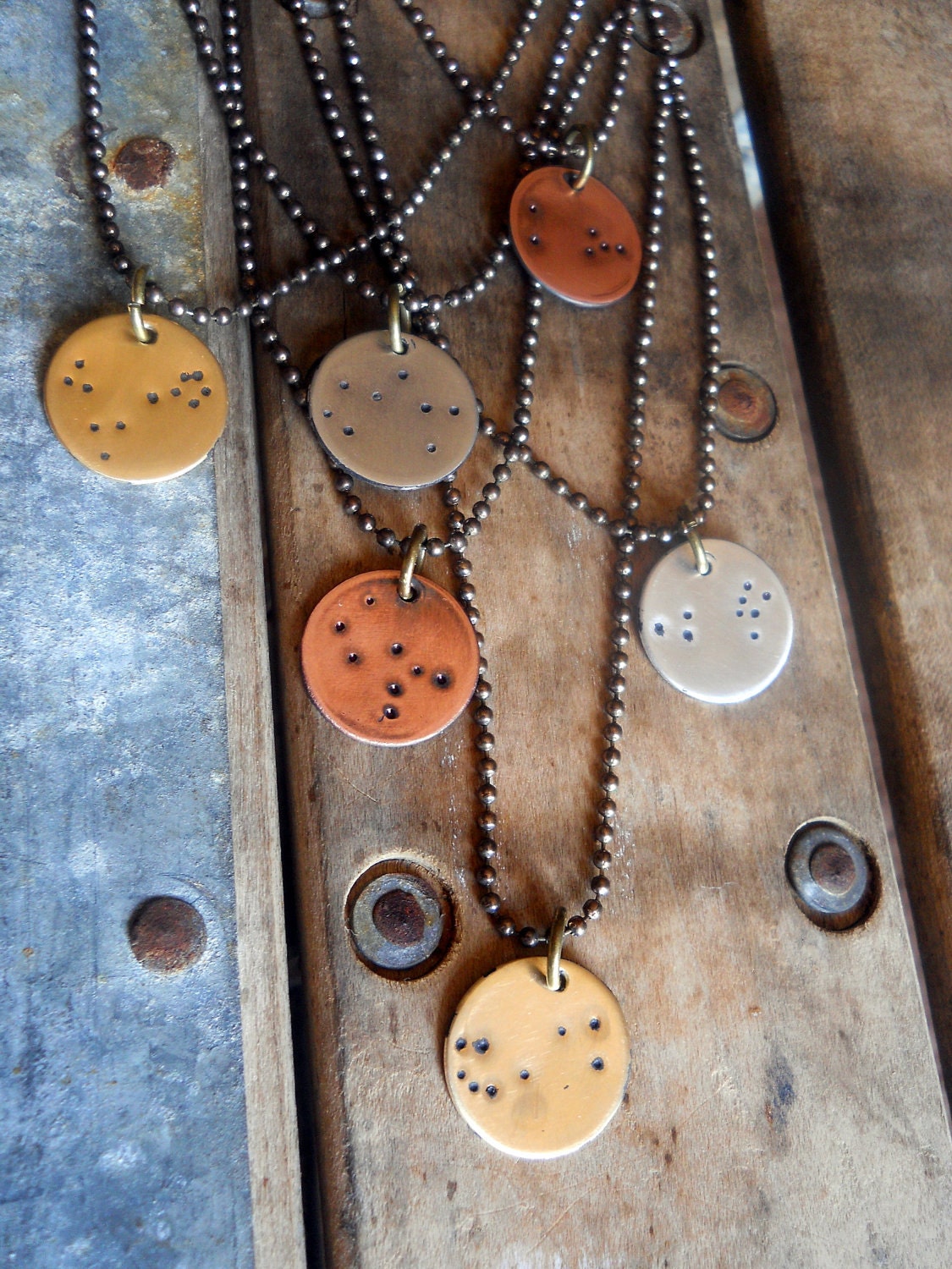 Zodiac Constellation Hand Stamped Necklace Astrological Sign Astrology