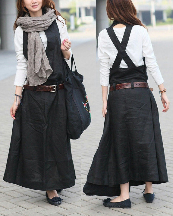 Black Linen Halter Long Dress/ Maxi Sundress - Custom Made