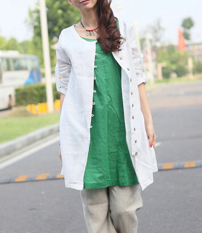 White Linen Shirt Tunic Top for Women - Custom Made