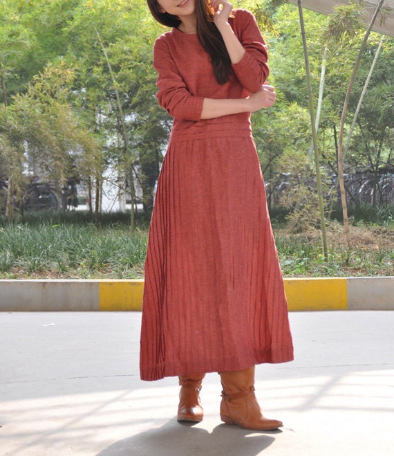 Pleated Linen Long Dress Gown - Custom Made