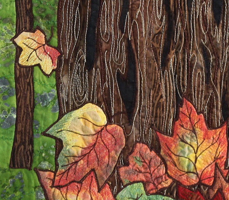 Quilted Fall Wall Hanging, Fiber Art Quilt, Leaves