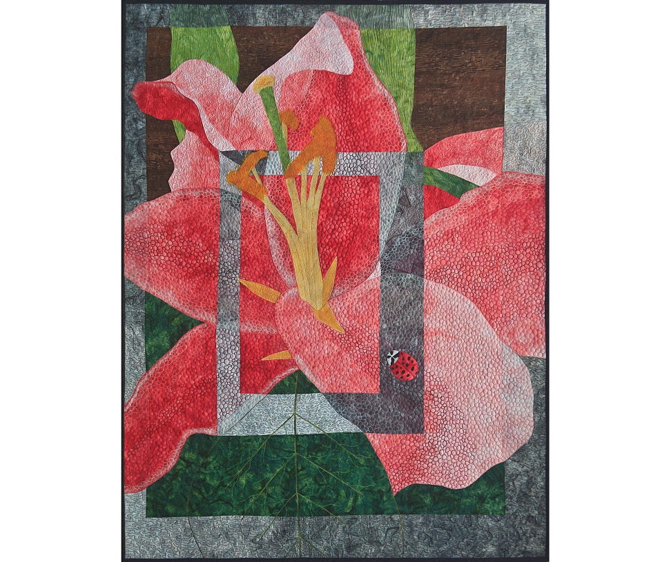 Original Art Wall Hanging Quilt, Flower Stargazer Lily