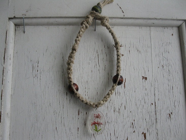 faery hemp choker with preserved wildflower pendant