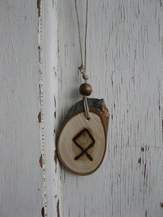 burnt cherry wood othala rune pendant amulet