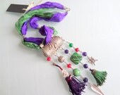Amethyst and Malachite Stone,  Silver Pendant  Ethnic, Otantic  Necklace-Feminine, Handmade, OOAK, Christmas ,  Haute Couture