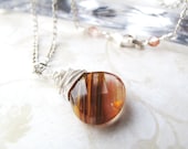 Wire wrapped pendant - rose rutilated quartz crystal - fall fashion colors - silver wire - crystal pendant - mothers gift