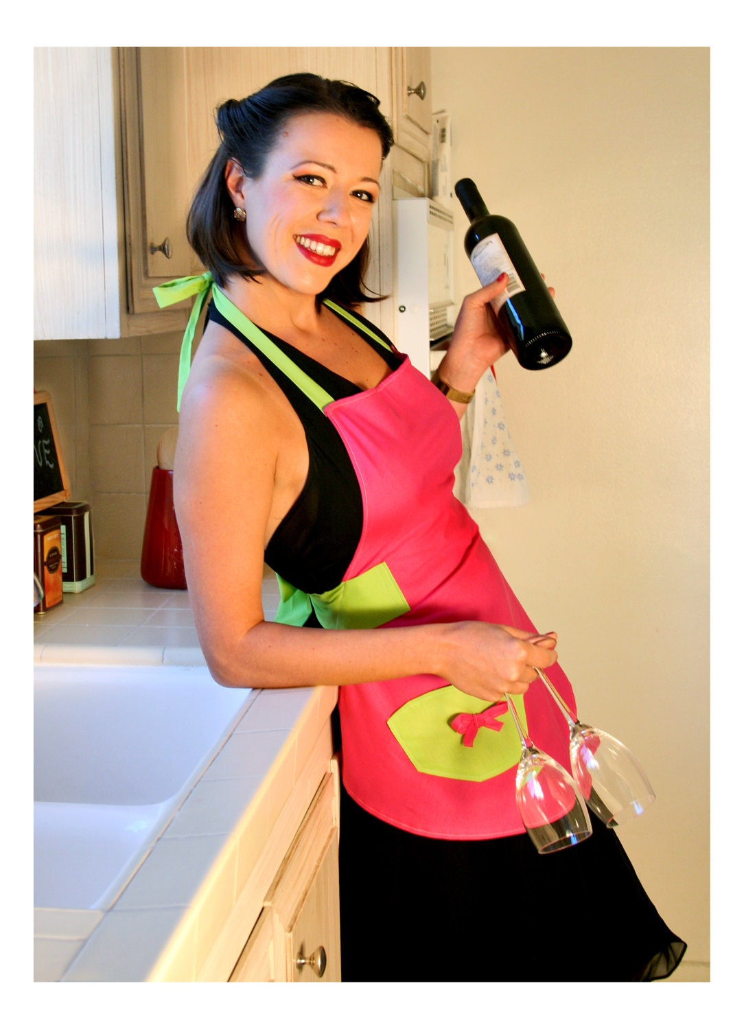 Handmade Pin-Up eco-friendly  Apron 'Pretty in Pink'