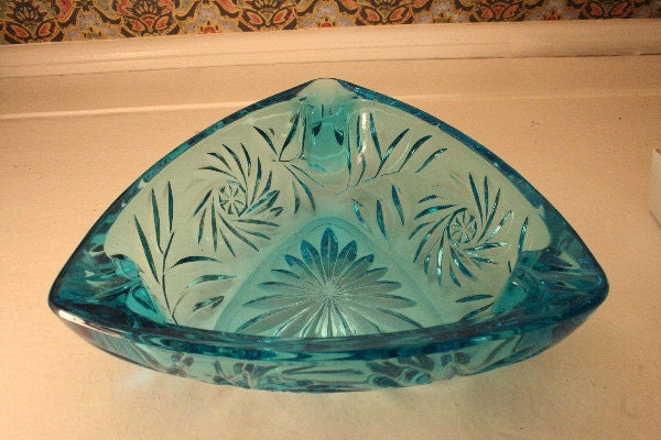 Blue Cut Glass Dish
