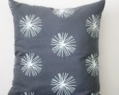 Decorative pillow cover 16x16 natural cotton fabric. grey color with white dandelion pucks