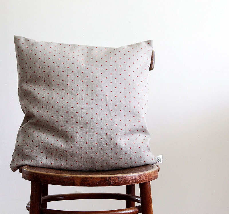 Linen pillow cover - decorative covers - shams - throw pillows - polka dot pattern- 18x18