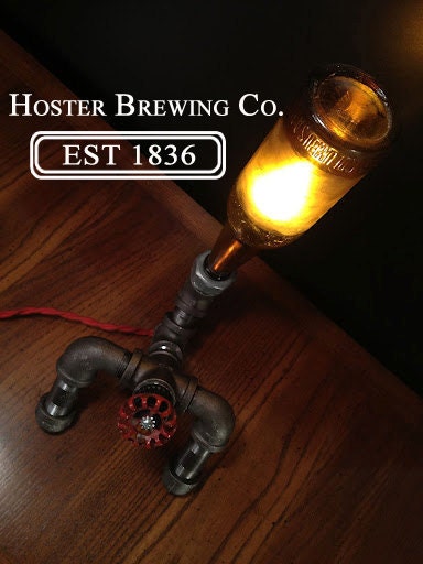 Industrial Brewery Lamp - Bottle Lighting - Steampunk Fixture - Faucet Switch - Table Lamp Furniture