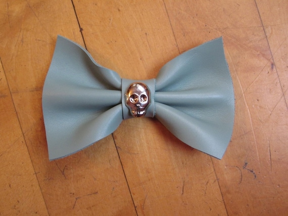 III Limited Edition Handmade Mint Green Leather Skull Studded Hair Bow III