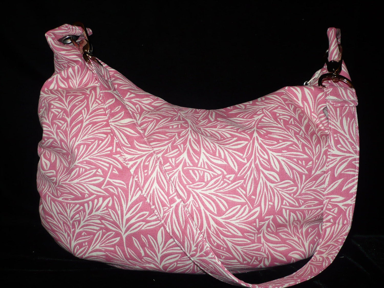 Pink & Ivory Slouchy Bag Purse in printed canvas, handmade handbag, shoulder bag
