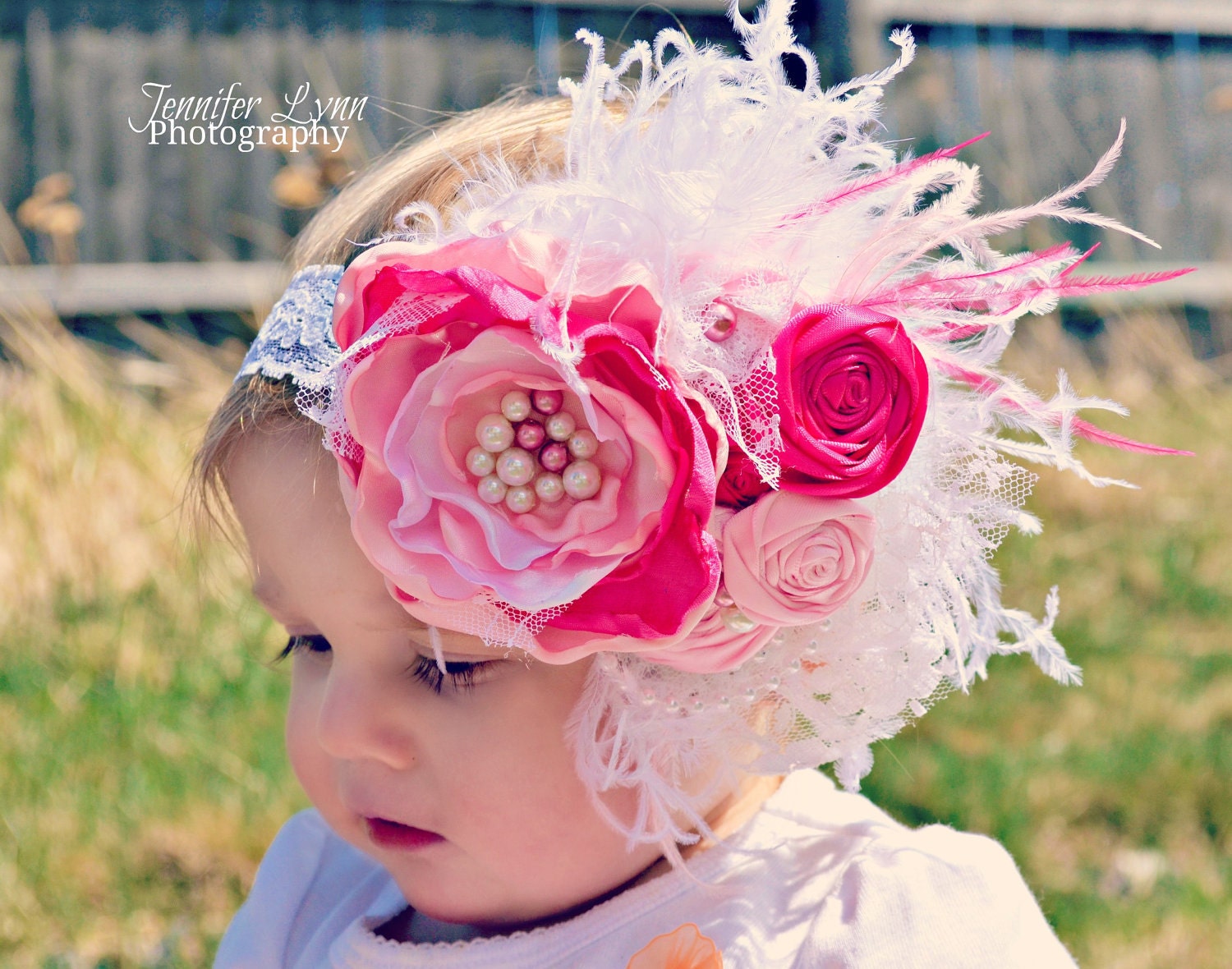 Girls Headband....... Baby Headband... Couture - Satin and Feathers