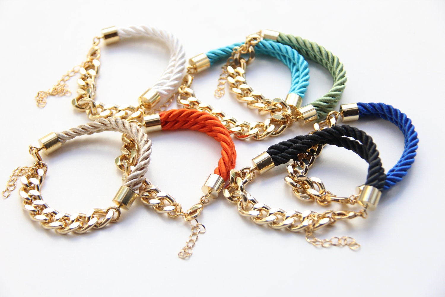 Arm candy set of 2 Half and Half: Gold chunky chain and Silk Bracelet