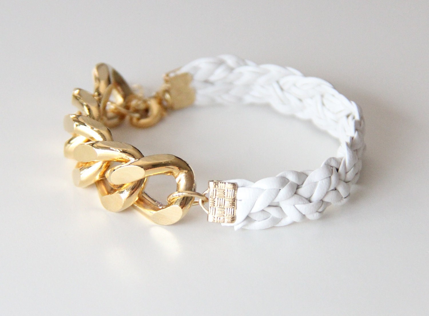 Set of 2: Gold Extra chunky chain with Pink leather braid Bracelet - 24k gold plated