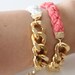 Set of 2: Gold Extra chunky chain with Pink leather braid Bracelet - 24k gold plated