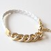ON SALE: Arm Candy - Gold chunky chain with White leather braid Bracelet - 24k gold plated