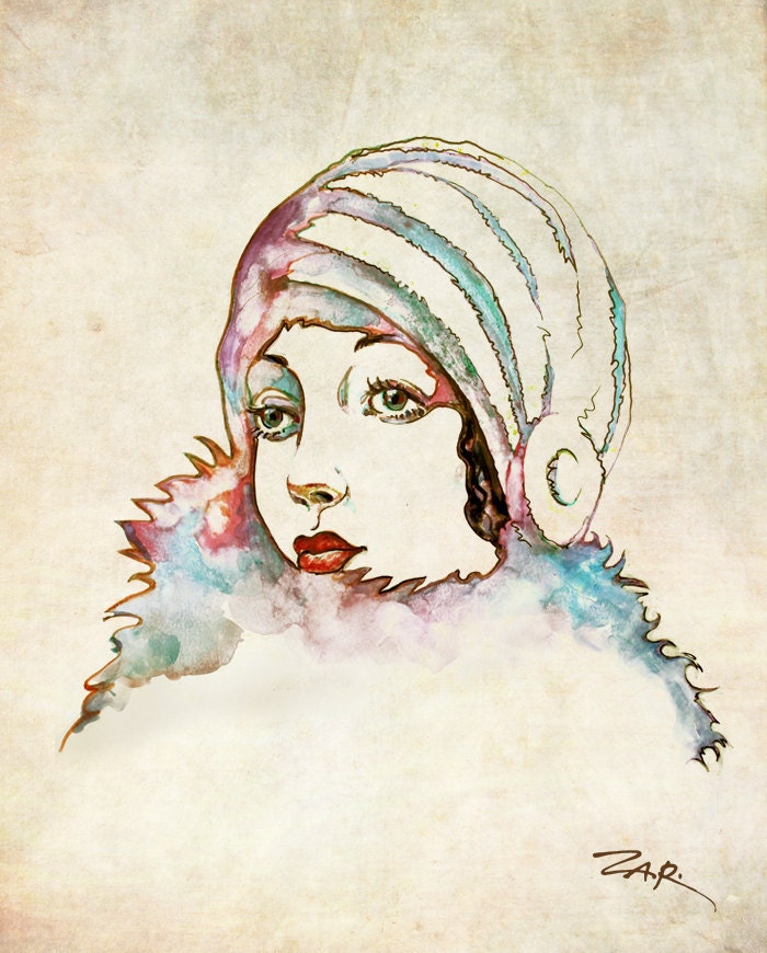 Fashion illustration watercolor print of a beautiful woman, portrait painting print 8" x 10"