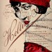 Fashion illustration art deco art poster in red, giclee print painting wall decor 8" x 10"