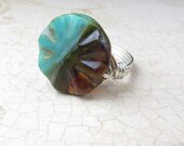 Czech Glass Picasso Wire Wrapped Ring, Sterling Silver Filled, Custom Size
