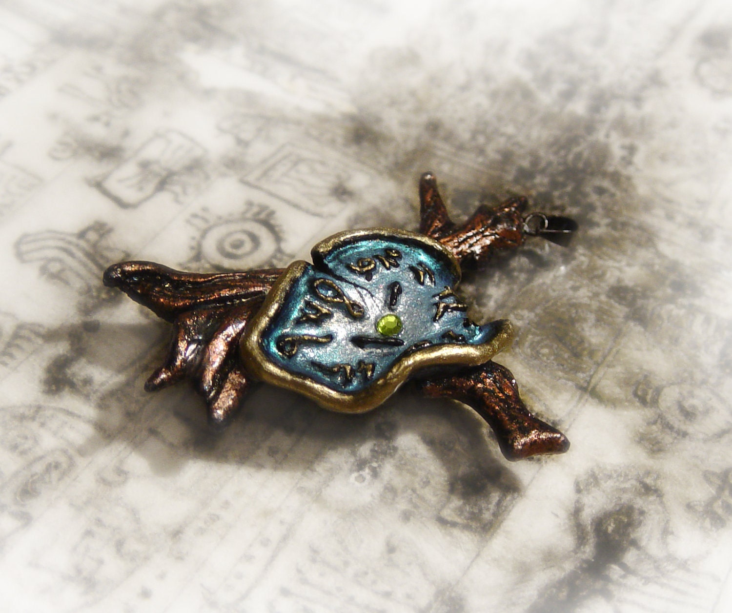 Dali's melting clock art pendant, art jewelry, wearable art, polymer clay pendant