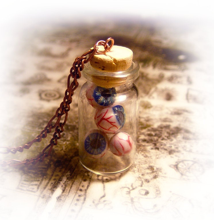 Eyeballs in a bottle necklace, creepy, weird, horror, psychobilly jewelry