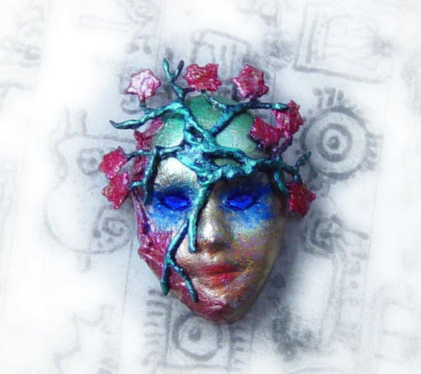 Mother Earth polymer clay pendant / brooch, nature inspired, clay jewelry