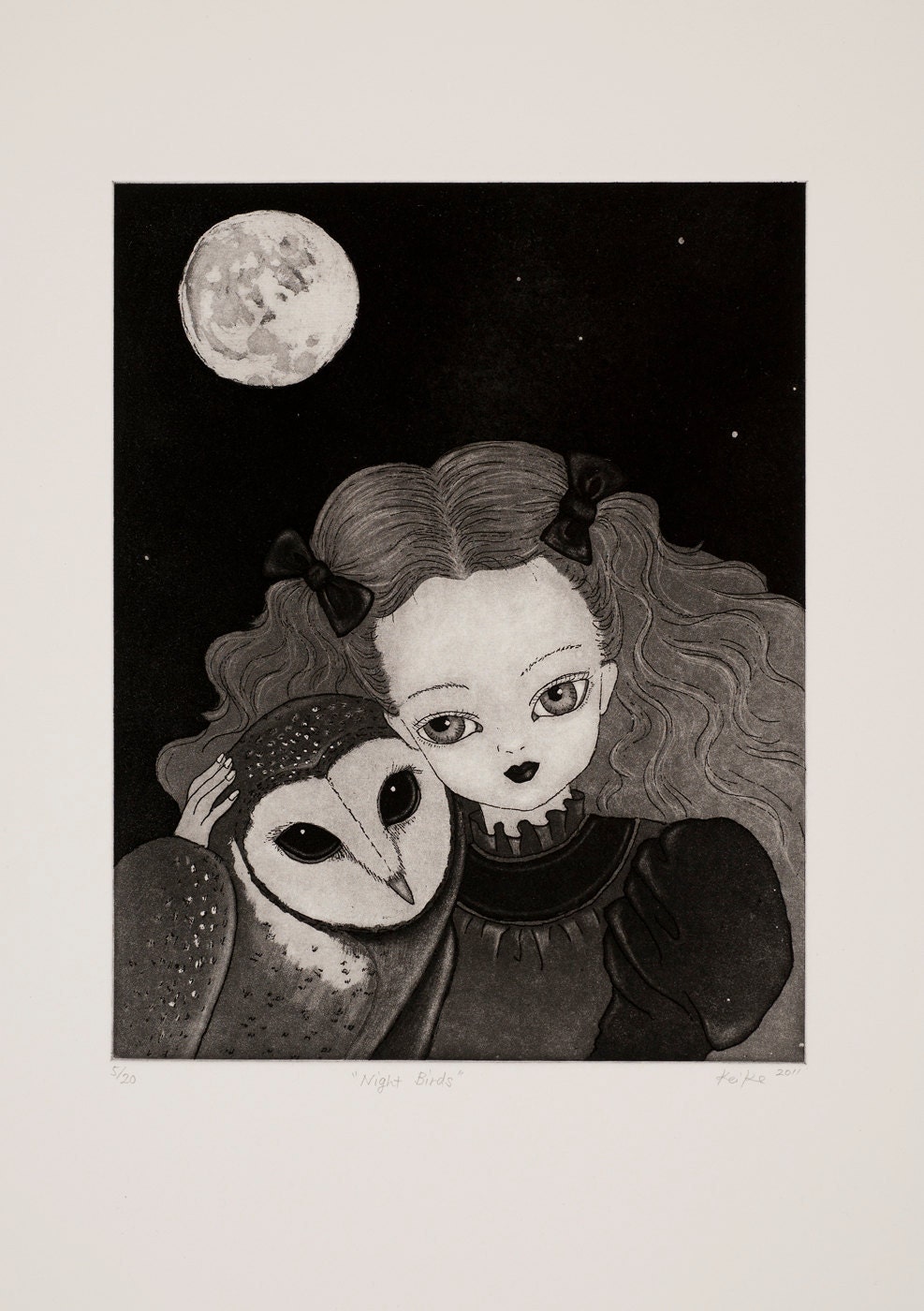 Night Birds, Original Black and White etching