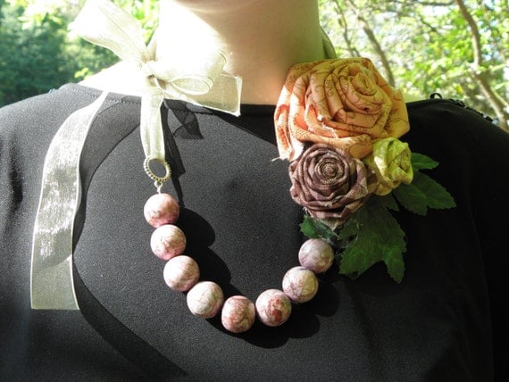 Shabby Chic inspired Fabric Flower Necklace
