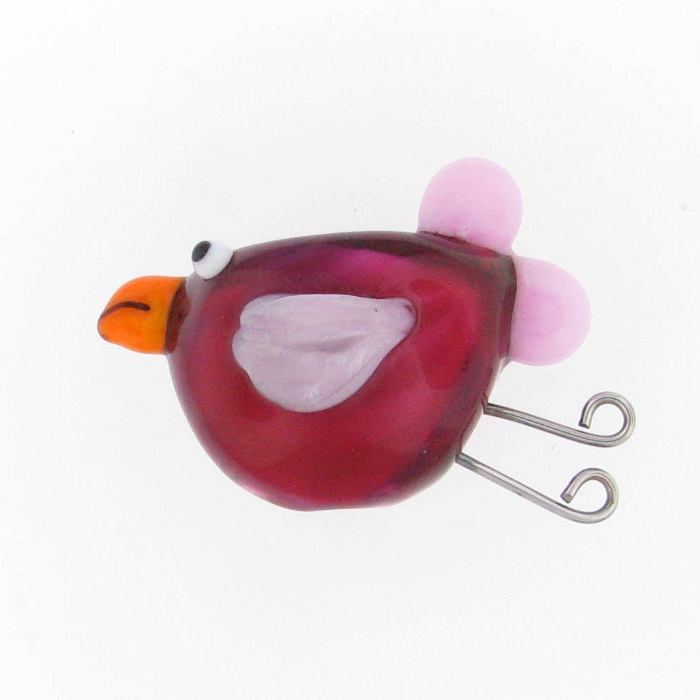 lampwork bird bead - handmade glass bird - pink