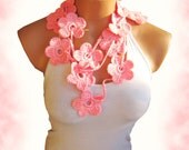 Summer fashion,crochet Pastel Pink Flower Lariat Scarves. Fashion Flower Scarves, Necklace...
