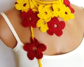 Yellow, Red, crochet Flower Scarves. Fashion Flower Scarves, Necklace...