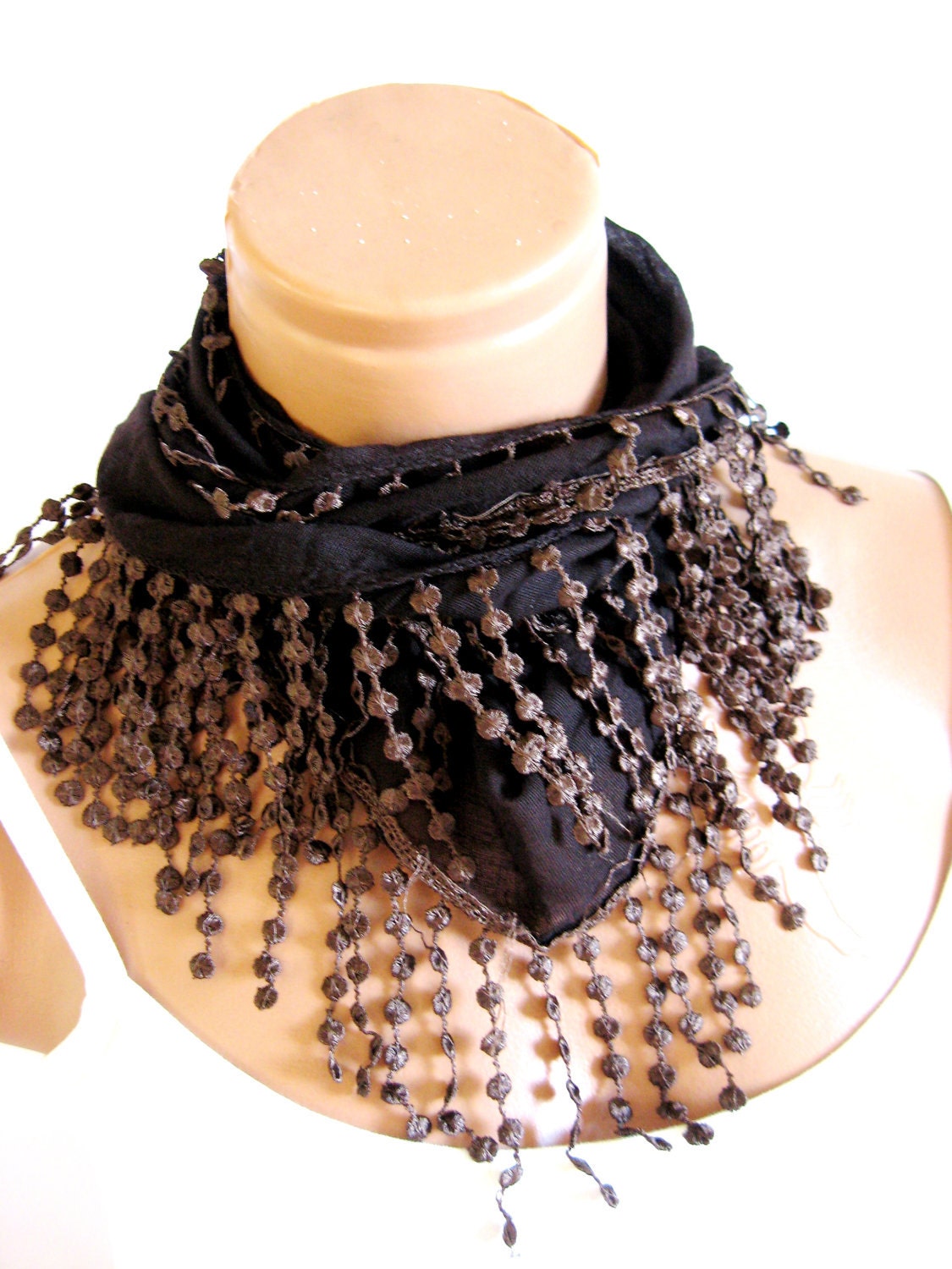 2012 trend Brown Scarf. Turkish Fabric Fringed Guipure Scarf ..bandana,headband,wedding,bridal,authentic, romantic, elegant,