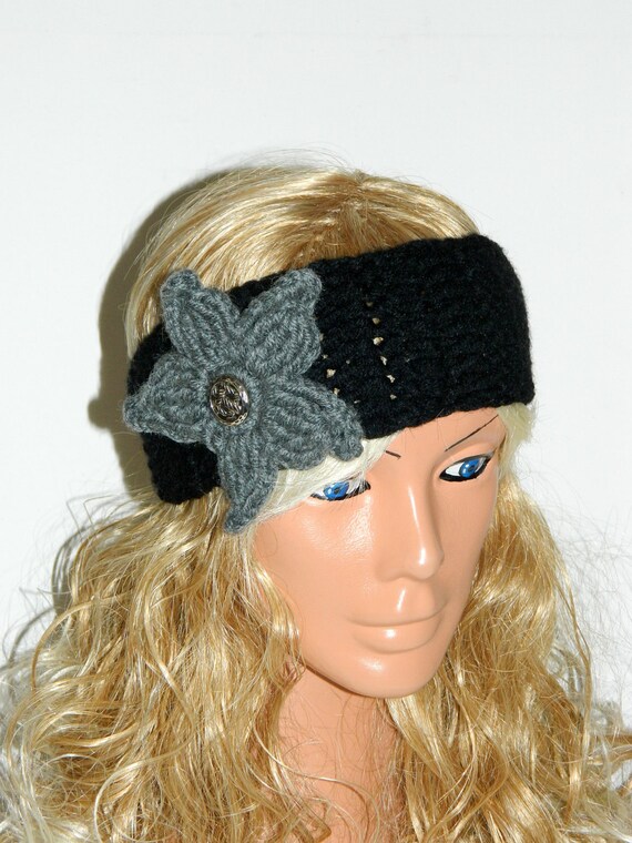 Gray Black White Crochet Headband, adult headband, 2012 trends, fashionable custom headband
