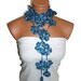 Handmade crochet Blue Lariat Scarf. Fashion Flower Scarves, Necklace...
