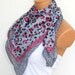 Gray Pink Multicolor leopard pattern Turkish Yemeni  Scarf ..bridal,scarf,authentic, romantic, elegant, fashion, personalized design...