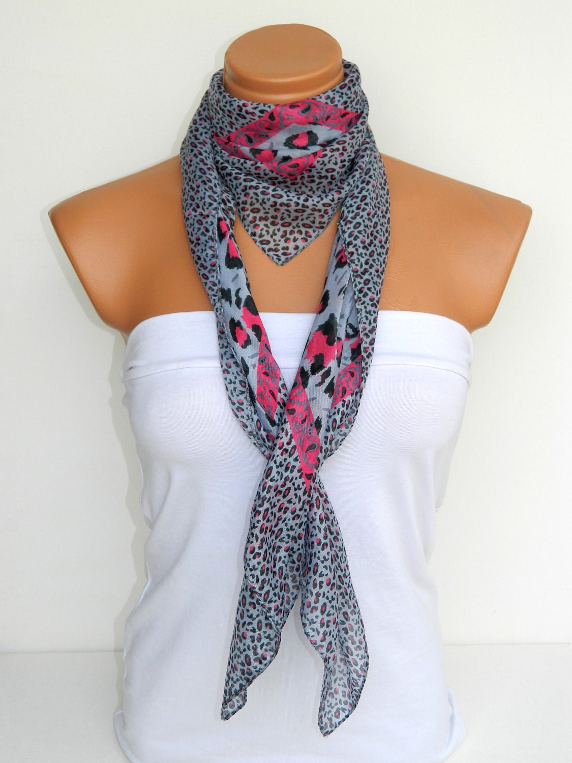 Gray Pink Multicolor leopard pattern Turkish Yemeni  Scarf ..bridal,scarf,authentic, romantic, elegant, fashion, personalized design...