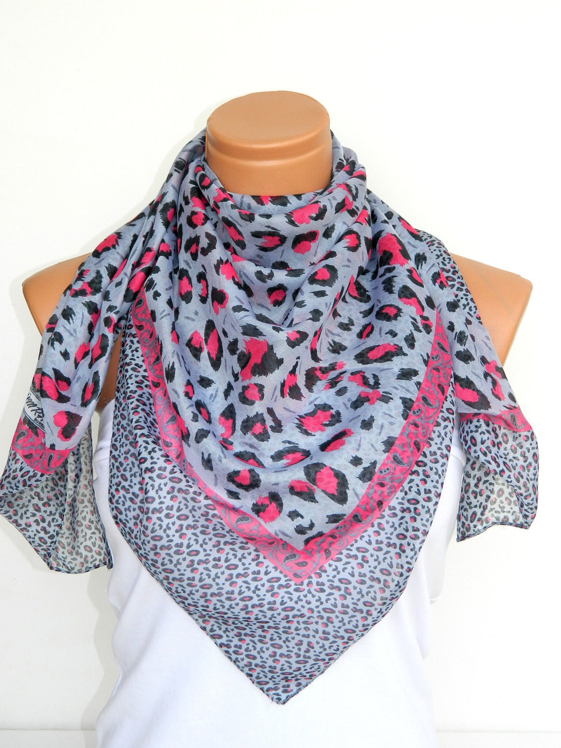 Gray Pink Multicolor leopard pattern Turkish Yemeni  Scarf ..bridal,scarf,authentic, romantic, elegant, fashion, personalized design...