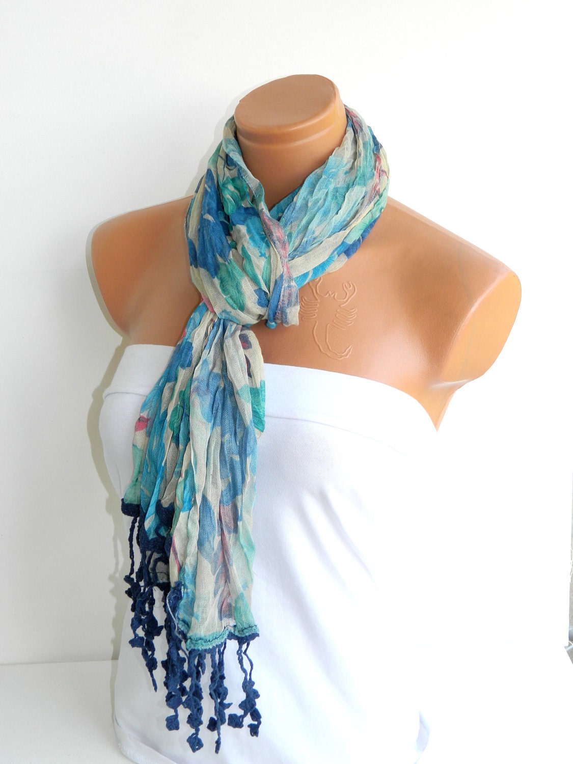 Multicolor Scarf. Turkish Fabric Fringed Guipure Scarf ..bandana,headband,wedding,bridal,authentic, romantic, elegant,