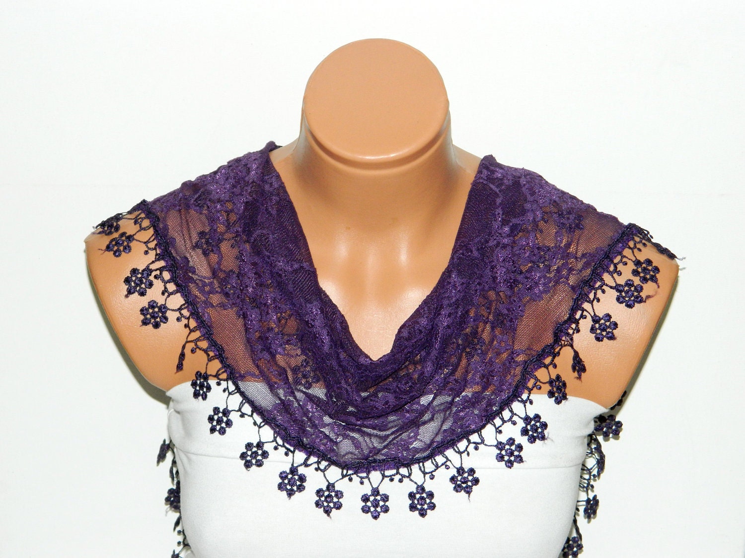 Personalized Design purple Scarf. Turkish Fabric Fringed Guipure Scarf ..bandana,headband,wedding,bridal,authentic, romantic,