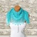 Hand knit silvery turquoise women shawl. Fashionable shawl. Personalized weave design. Stole, capelet, shawl for woman. February trends...