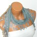Fashion Gray Scarves. Summer trend scarf. Turkish Fabric Fringed Guipure Scarf ..bandana,headband,wedding,bridal,authentic, romantic,