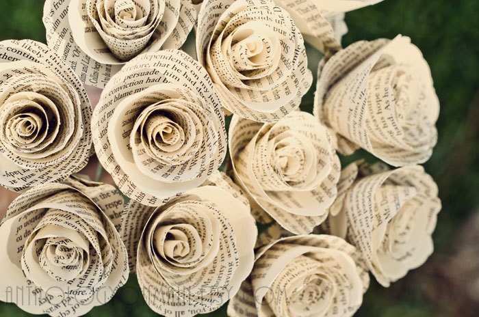 Pride and Prejudice, Gone with the Wind, Great Expectations Bouquets and more - Book Page Flowers- Eco Friendly Upcycled Single Stem Roses