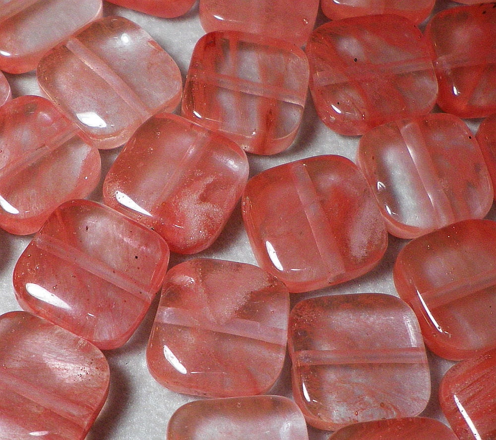 Salmon Pink Quartz Square Beads  12mm x 12mm